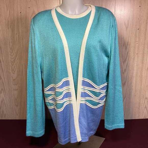 Vintage Sweater Set aqua and purple made by Miata Sport in USA womens size 16 - Picture 1 of 11